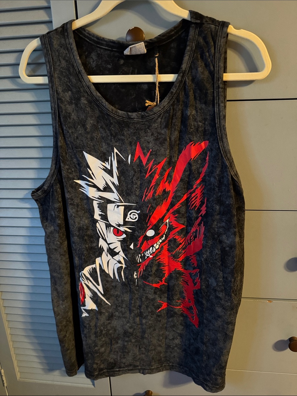 Naruto and Kurama split face Graphic Tank Top with Red & White Anime Design
